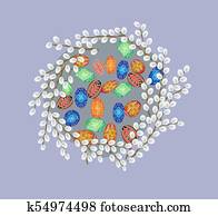 pasen, krans, met, geverfde, eitjes, binnen