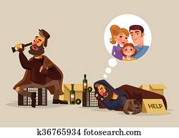 sin hogar, hombre, sueños, de, familia