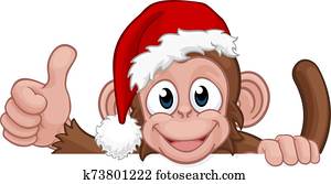 weihnachten, affe, karikatur, zeichen, in, nikolausmuetze weihnachten, affe, karikatur, zeichen, in, nikolausmuetze