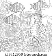 Zentangle stylized underwater scene Zentangle stylized underwater scene