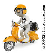 3D white people. Businessman on a moto scooter 3D white people. Businessman on a moto scooter