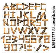Alphabet from wooden boards and bark Alphabet from wooden boards and bark