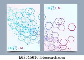 Business templates brochure, magazine, leaflet , flyer, cover, booklet, annual report. Scientific concept for medical, technology, chemistry. Hexagonal molecule structure. Dna, atom, neurons Business templates brochure, magazine, leaflet , flyer, cover, booklet, annual report. Scientific concept for medical, technology, chemistry. Hexagonal molecule structure. Dna, atom, neurons