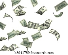 Flying dollar banknotes