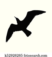Flying Seagull Bird black silhouette isolated on white background. Vector illustration