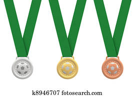 Gold, silver and bronze soccer medals Gold, silver and bronze soccer medals