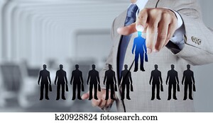 hombre de negocios, mano, escoger, gente, icono, como, recursos humanos, concep