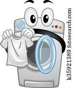 Mascot Washing Machine Handling a Clean White Shirt Mascot Washing Machine Handling a Clean White Shirt