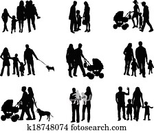 silhouette, von, eltern, und, kindern silhouette, von, eltern, und, kindern