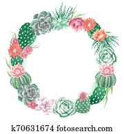 Watercolor Cactus and Succulents Wreath Watercolor Cactus and Succulents Wreath