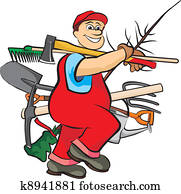 wesoły, ogrodnik, na, jego, droga, żeby pracować