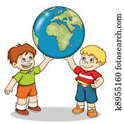 enfants, à, planisphère