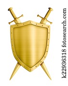 gold coat of arms medieval knight shield and swords isolated gold coat of arms medieval knight shield and swords isolated