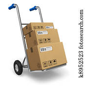 handlastwagen, mit, pappkartons