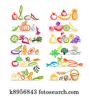 Healthy food on shelves, sketch for your design Healthy food on shelves, sketch for your design