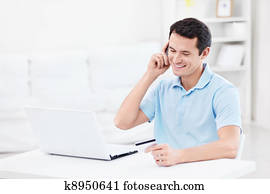 mand, hos, kontokort