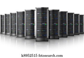 Row of network servers in data center Row of network servers in data center