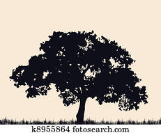 Silhouette of tree with grass. Vector Silhouette of tree with grass. Vector