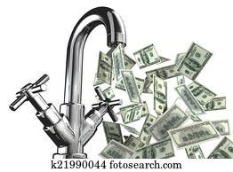 tap water with U.S. dollar banknotes