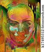 מתכתי, זהב, abstract,, אישה, צפה