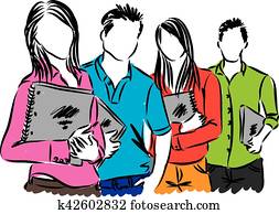grupa, od, studenci, ilustracja