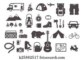 hiking,, camping, -, satz, von, heiligenbilder, und, elemente hiking,, camping, -, satz, von, heiligenbilder, und, elemente
