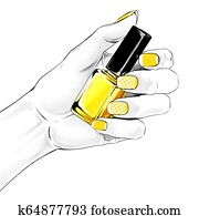 mulher, mão, com, um, bonito, manicure francês, segurando, prego, polish., moda, ilustração