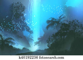 blue waterfall in forest, landscape blue waterfall in forest, landscape