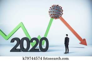 Businessman looking on forex chart and germ virus bacteria coronavirus Businessman looking on forex chart and germ virus bacteria coronavirus