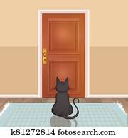 cat waiting for the master on the front door cat waiting for the master on the front door