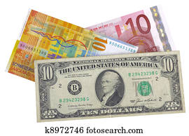 euro, dollar, franc, currency