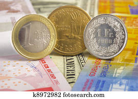 euro, dollar, franc currency euro, dollar, franc currency