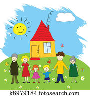 glücklich, family,, zeichnung kind, stil glücklich, family,, zeichnung kind, stil