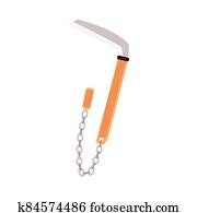 Kusarigama - sharp ninja axe or chain sickle from Japan culture Kusarigama - sharp ninja axe or chain sickle from Japan culture