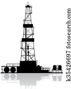 Oil rig silhouette. Detailed raster illustration isolated on white background. Oil rig silhouette. Detailed raster illustration isolated on white background.