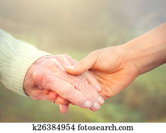 padzīvojis, sieviete, nomāts zemes gabals, hands, ar, jauns, caregiver