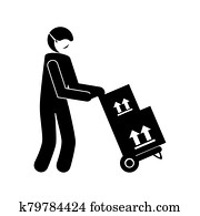 silhouette of delivery worker using face mask with boxes carton