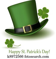 st, patrick, dia, chapéu, com, trevo