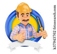 3d, logo., חשמלאי, עם, מברג