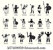 Ancient Greek Mythology Gods and Goddesses Characters Icon Set Ancient Greek Mythology Gods and Goddesses Characters Icon Set