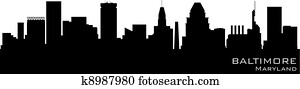 baltimore, maryland, skyline., ausführlich, vektor, silhouette