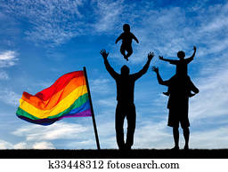 Silhouette of happy gay parents Silhouette of happy gay parents