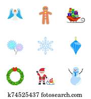 Winter Christmas icon set, flat style Winter Christmas icon set, flat style