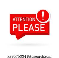 אדום, תשומת לב, please., דירה, איקון, עם, אדום, תשומת לב, נא, ל, דגל, design., וקטור, illustration.
