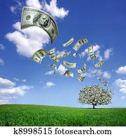 falling dollar bills from money tree