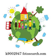 Family and green earth Family and green earth
