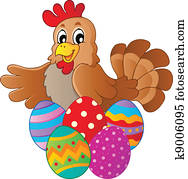 Hen with various Easter eggs Hen with various Easter eggs