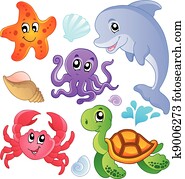 mar, peixes, e, animais, cobrança, 3