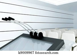 Microphones on stand in modern conference room Microphones on stand in modern conference room
