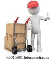 3D worker with a package and thumb up 3D worker with a package and thumb up